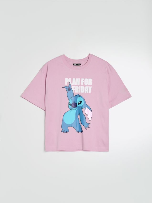 Sinsay - Tricou din bumbac cu imprimeu Lilo & Stitch - lavand
