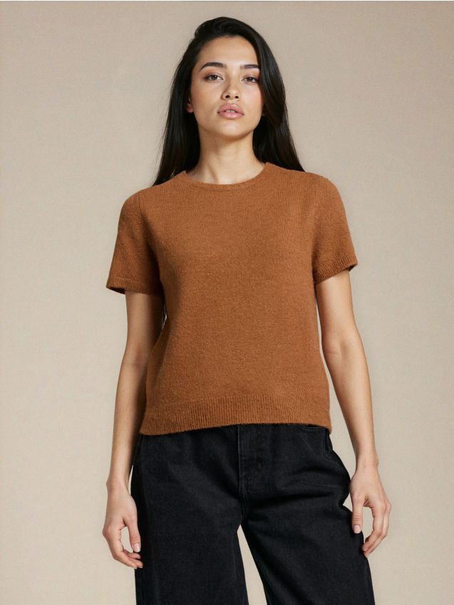 Sinsay - Bluzka swetrowa z domieszką wełny - brązowy