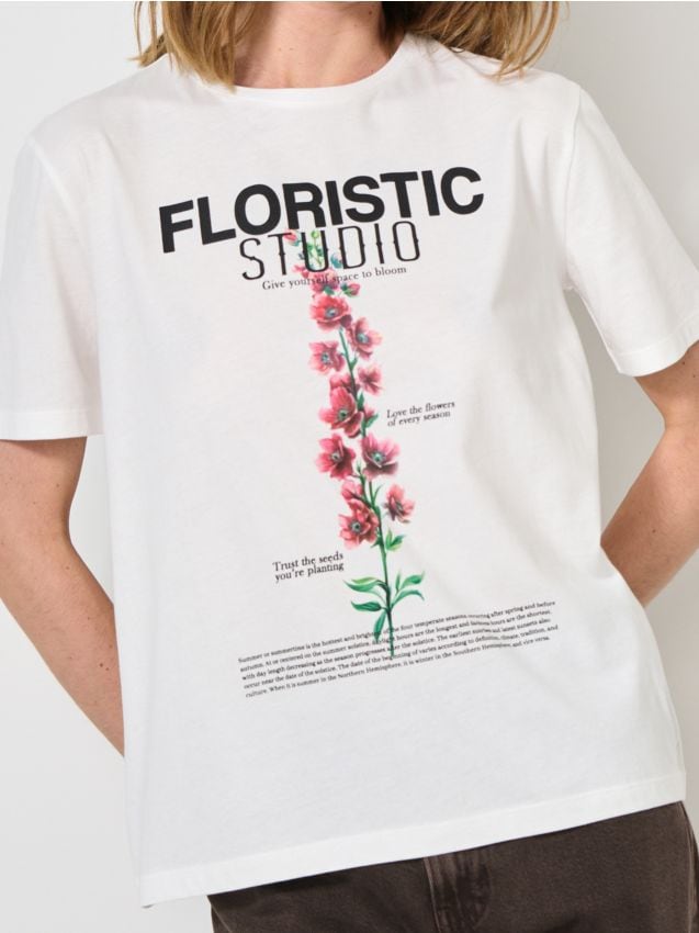 Sinsay - Tričko s potlačou - krémová