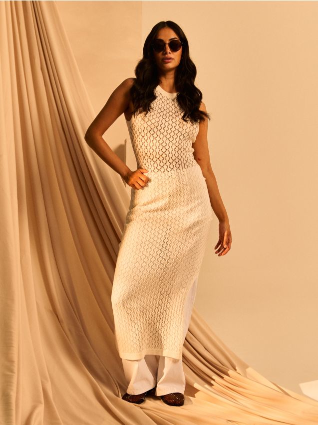 Sinsay - Rochie maxi tricotată cu bumbac - crem