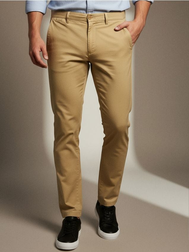 Sinsay - Spodnie chino slim - beżowy