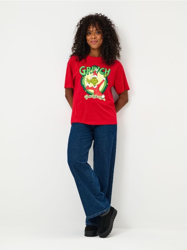 Sinsay - Bavlnená košeľa s potlačou Grinch - červená