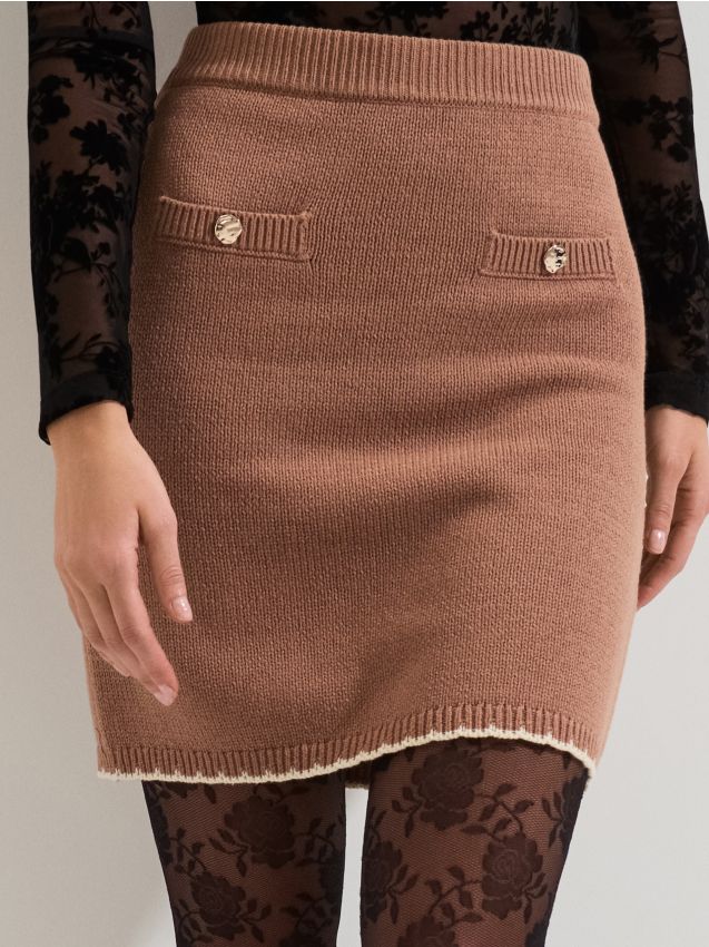 Sinsay - Fustă mini din tricot - cafeniu