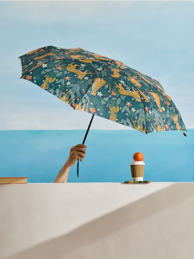 Ombrello automatico con motivo leopardato - verde scuro