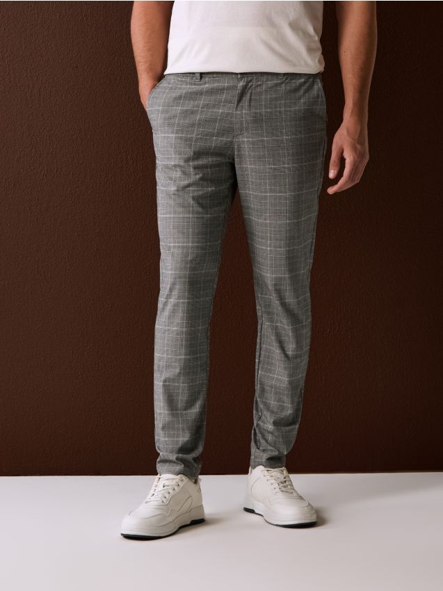 Sinsay - Eleganckie spodnie chino w kratę - szary