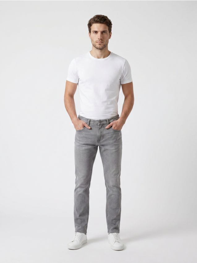 Sinsay - Blugi skinny cu efect de prespălare - nude