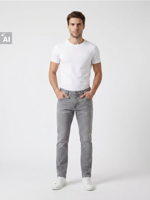 Sinsay - Blugi skinny cu efect de prespălare - nude