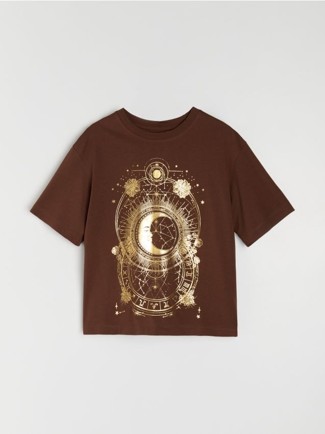 Sinsay - Tricou din bumbac cu imprimeu - maro