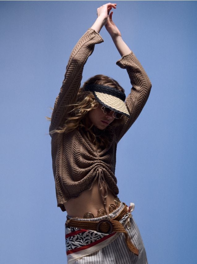 Sinsay - Pulover din tricot cu cusătura la guler - cafeniu