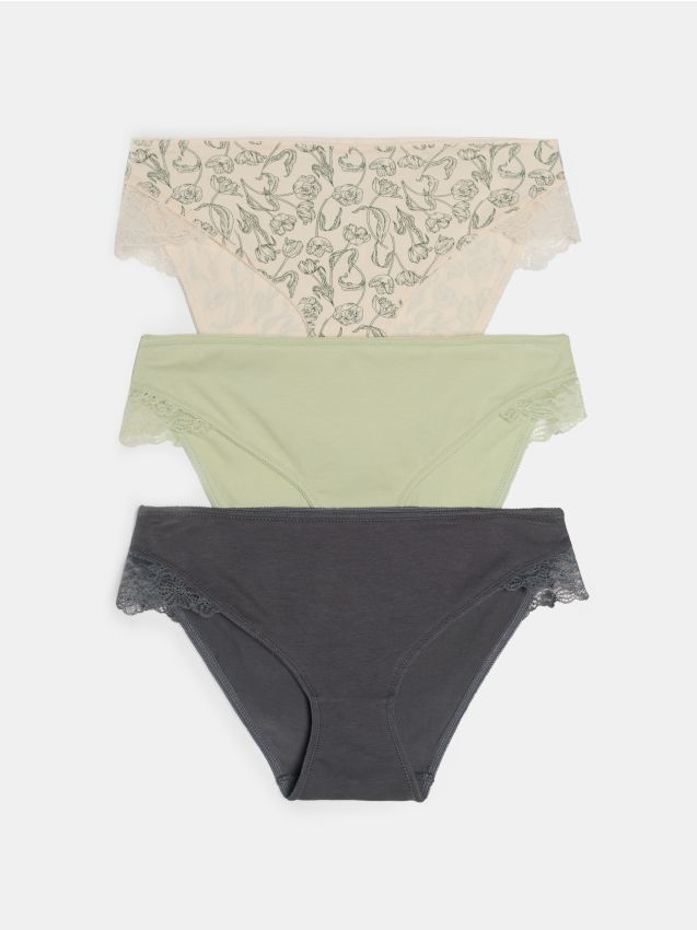 Sinsay - Bawełniane figi z koronką 3 pack - wielobarwny