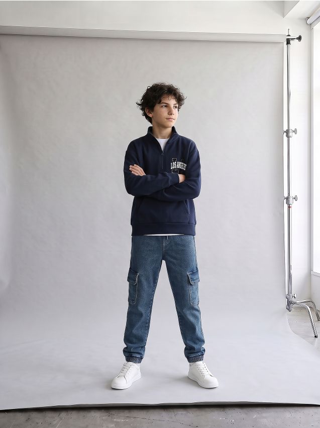 Sinsay - Blugi jogger cargo - albastru