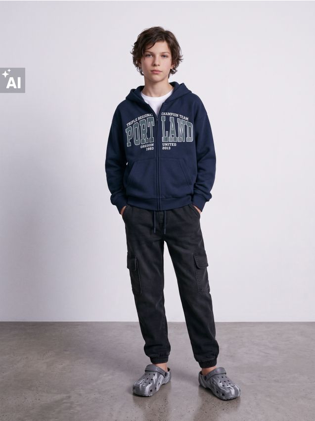 Sinsay - Blugi jogger cargo - negru