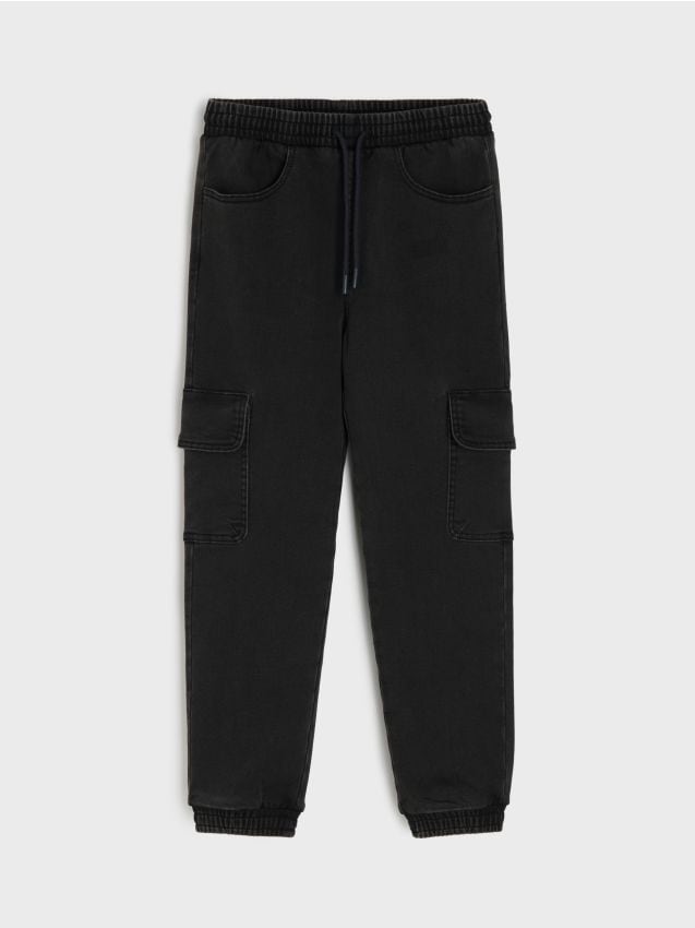 Sinsay - Blugi jogger cargo - negru