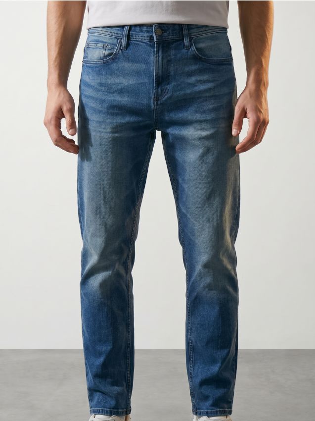 Sinsay - Blugi regular fit cu efect de prespălare - bleumarin