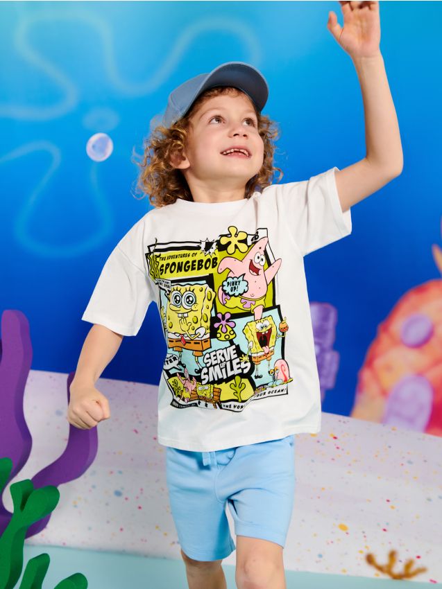 Sinsay - Tricou din bumbac cu imprimeu SpongeBob - alb