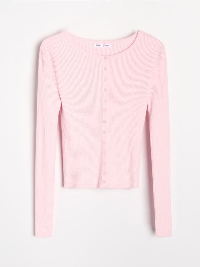 Sinsay - Cardigan reiat cu vâscoză - roz-pastel