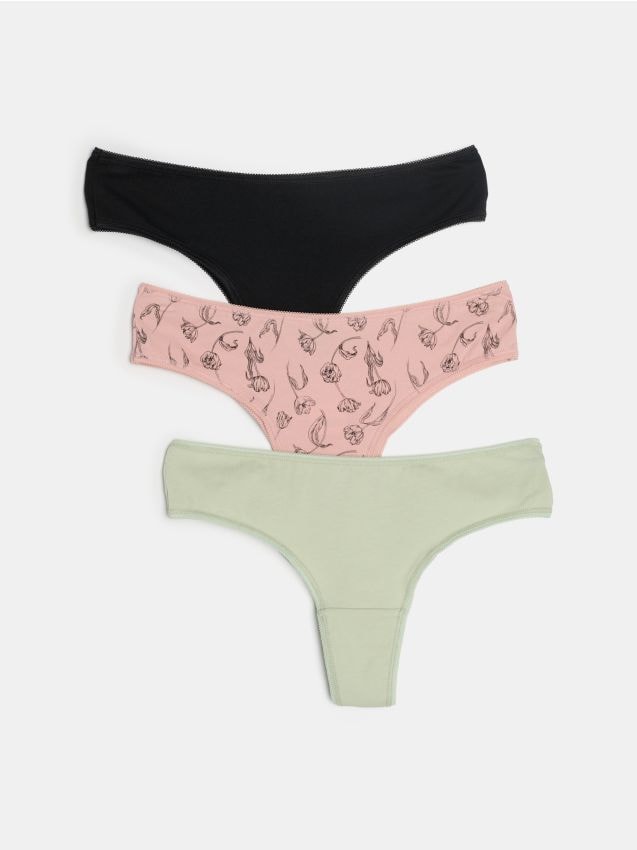 Sinsay - Bawełniane majtki brazyliany 3 pack - wielobarwny