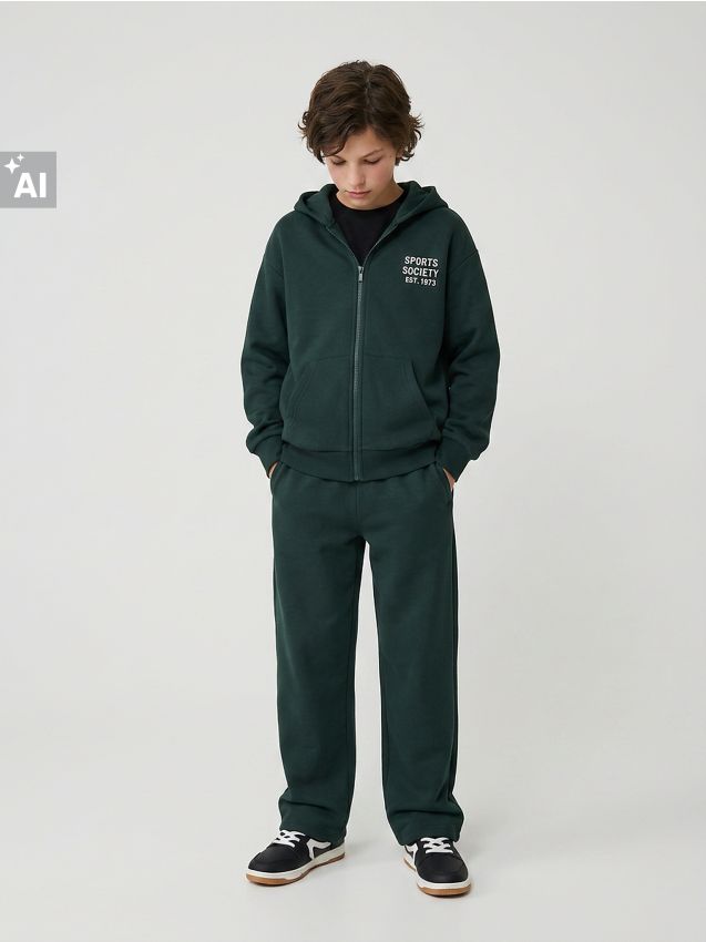 Sinsay - Pantaloni de trening cu crac larg - green spruce