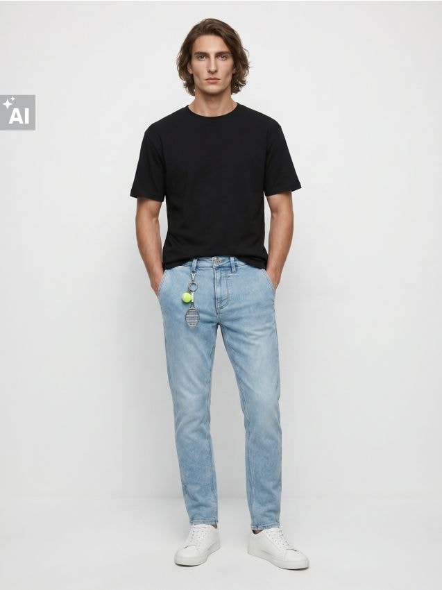 Sinsay - Blugi slim fit cu efect de spălare - albastru