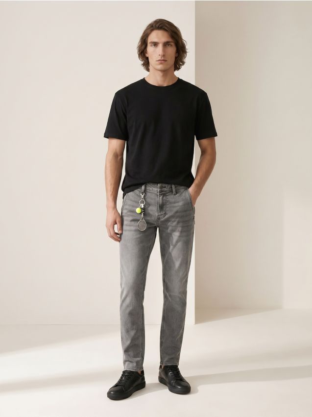 Sinsay - Blugi slim fit cu efect de spălare - gri