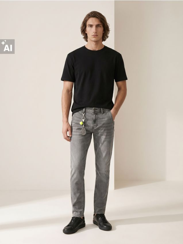 Sinsay - Blugi slim fit cu efect de spălare - gri