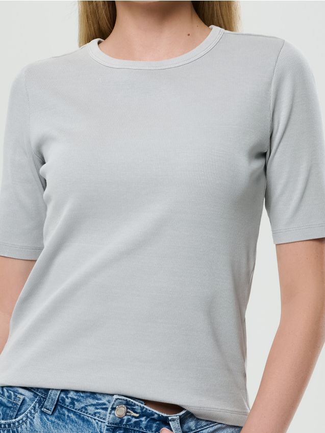 Sinsay - Tričko z prúžkovaného úpletu - stredne sivá