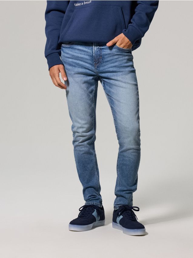 Sinsay - Blugi skinny cu efect de prespălare - albastru