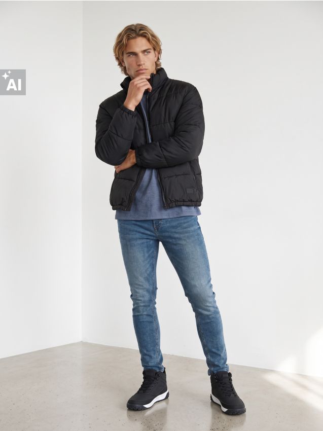 Sinsay - Blugi skinny cu efect de prespălare - bleumarin