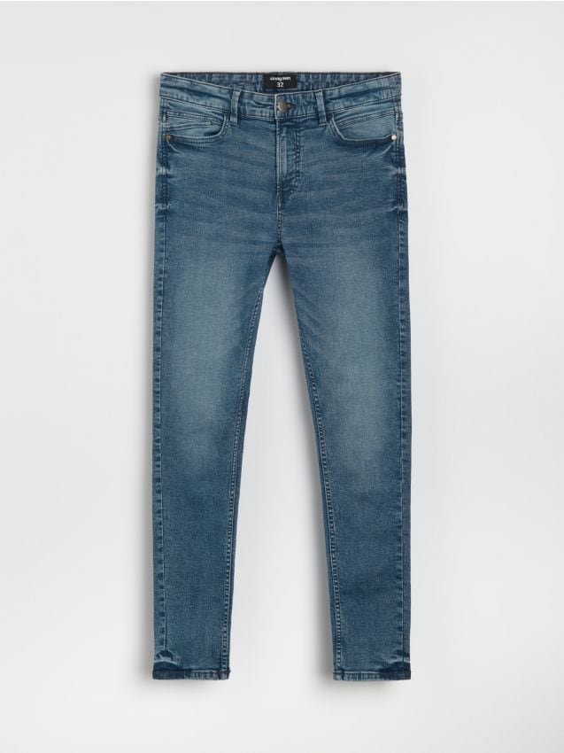 Sinsay - Blugi skinny cu efect de prespălare - bleumarin