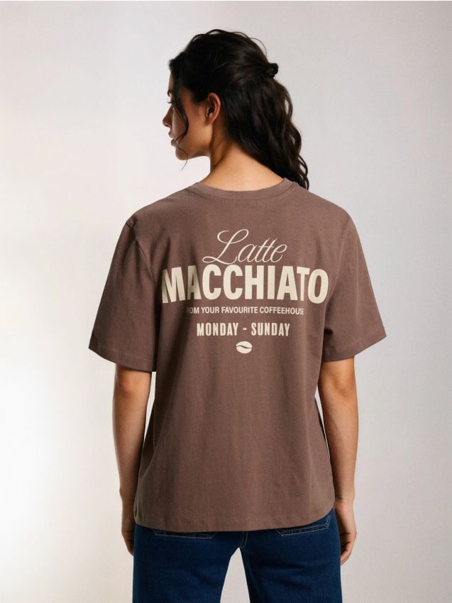 Sinsay - Tricou cu inscripţie pe spate - cafeniu