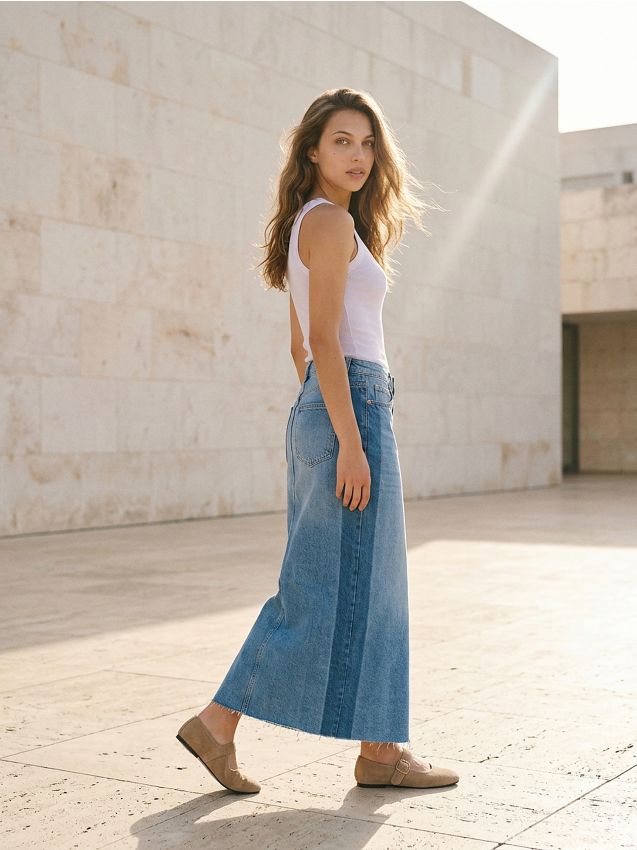 Sinsay - Fustă maxi din denim cu slit în spate - albastru