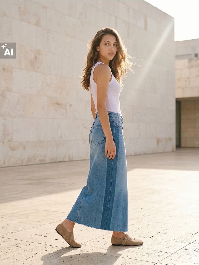 Sinsay - Fustă maxi din denim cu slit în spate - albastru