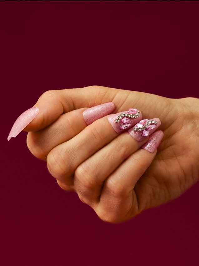 Sinsay - Unghii false ballerina cu cristale - roz-pastel