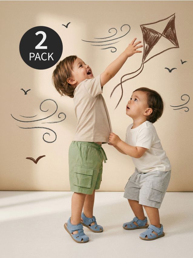 Sinsay - Pantaloni scurți cargo, din bumbac 2 pack - verde-oliv deschis