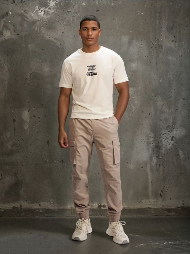 Sinsay - Spodnie cargo jogger - beżowy