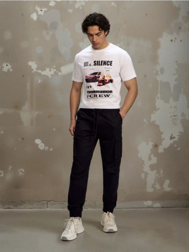 Sinsay - Spodnie cargo jogger - czarny