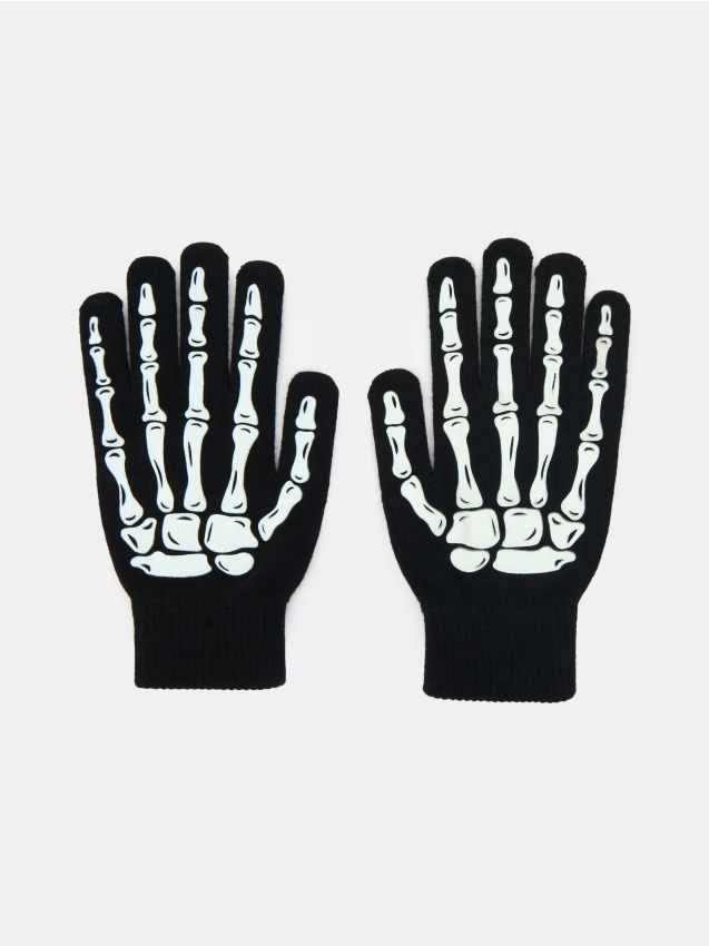 Sinsay - Mănuși de Halloween care luminează în întuneric, cu motiv de mână scheletică - negru