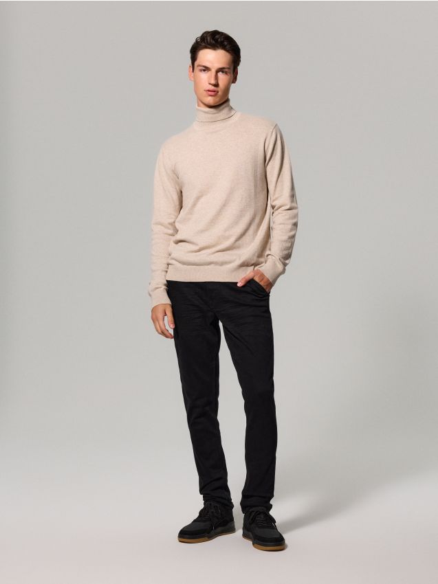 Sinsay - Jeans chino slim fit cu curea - negru