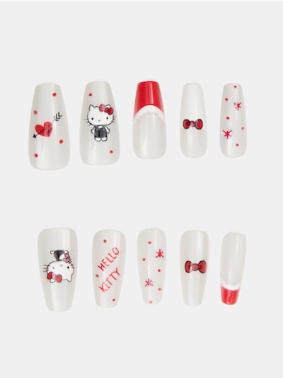 Квадратні штучні нігті з різдвяним мотивом Hello Kitty