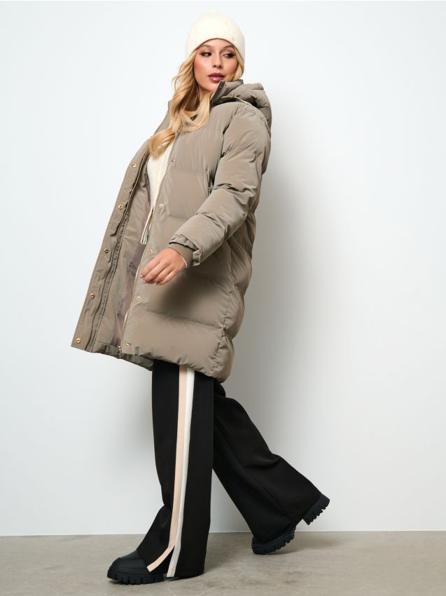 Sinsay - Palton matlasat cu glugă - cacao-cu-lapte