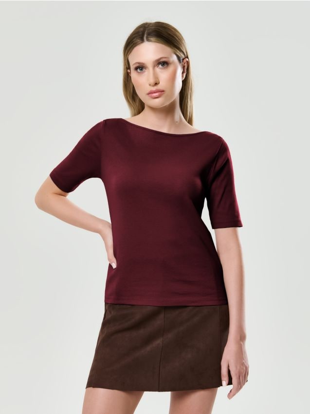 Sinsay - Tricou din bumbac basic - bordo