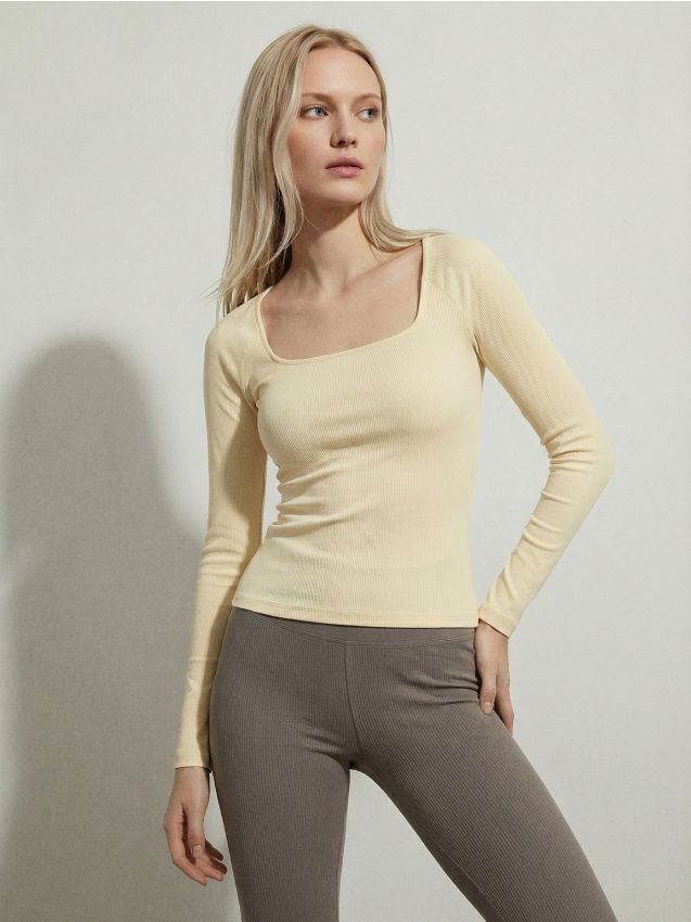 Sinsay - Pruhované tričko s dlhými rukávmi - svetložltá