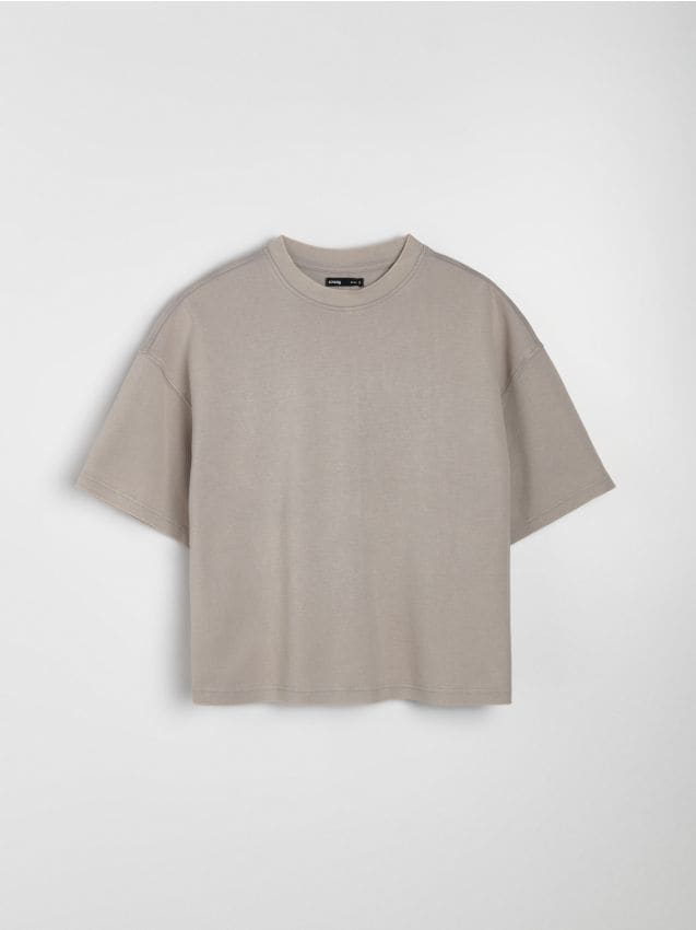 Sinsay - Tricou din bumbac cu efect de prespălare - gri deschis