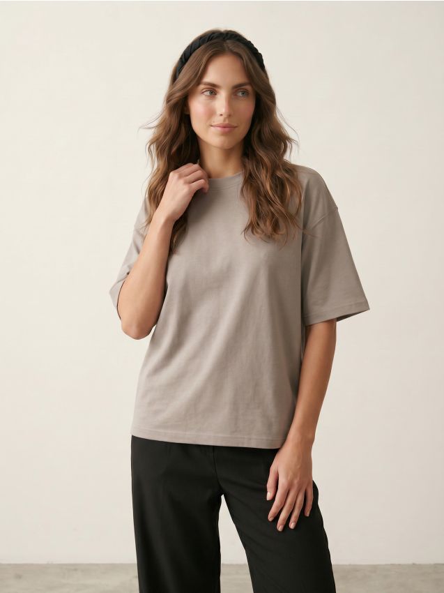 Sinsay - Tricou din bumbac cu efect de prespălare - gri deschis