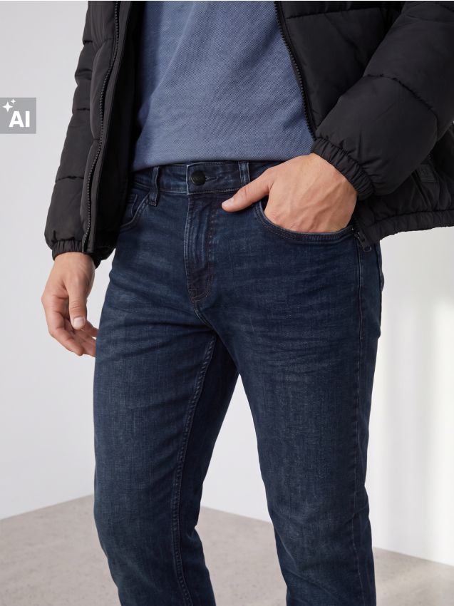 Sinsay - Blugi regular fit cu efect de prespălare - albastru metalizat