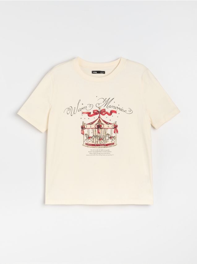 Sinsay - Tricou din bumbac cu imprimeu de Crăciun - nude