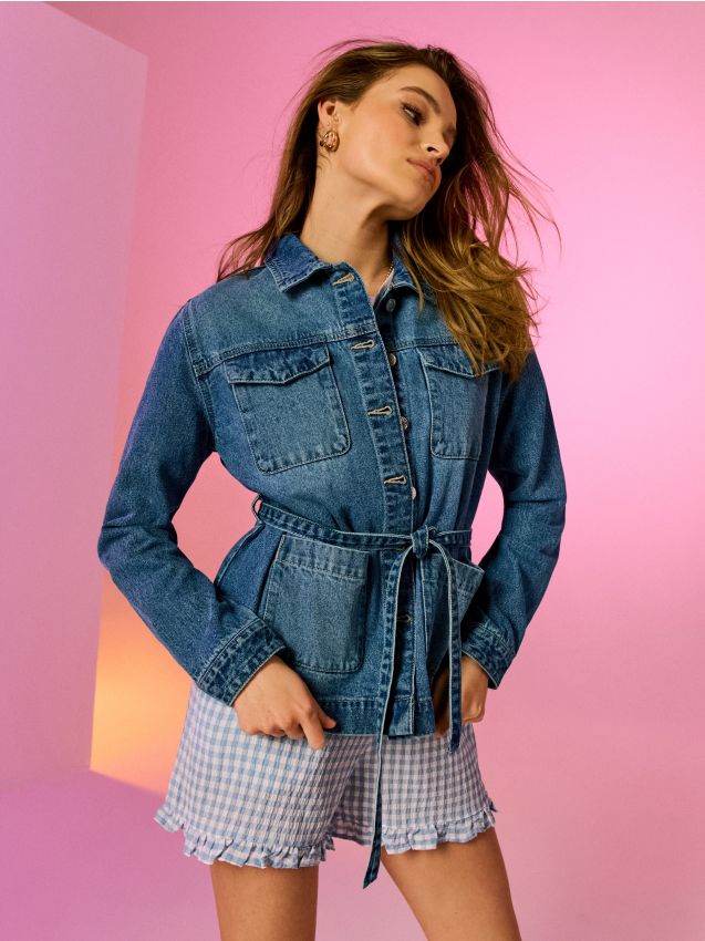 Sinsay - Cămașă din denim cu curea - albastru