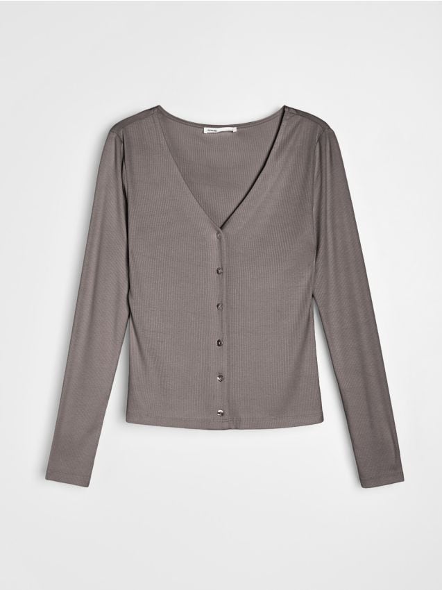 Sinsay - Prążkowana bluzka z wiskozy - brązowy