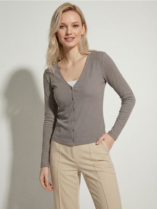 Sinsay - Prúžkovaná viskózová blúzka - kávová