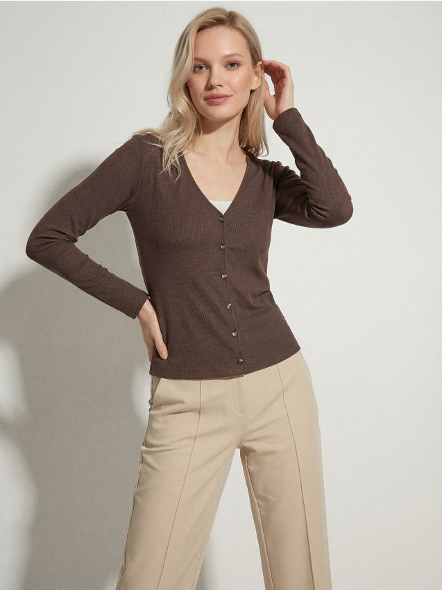 Sinsay - Prúžkovaná viskózová blúzka - hnedá